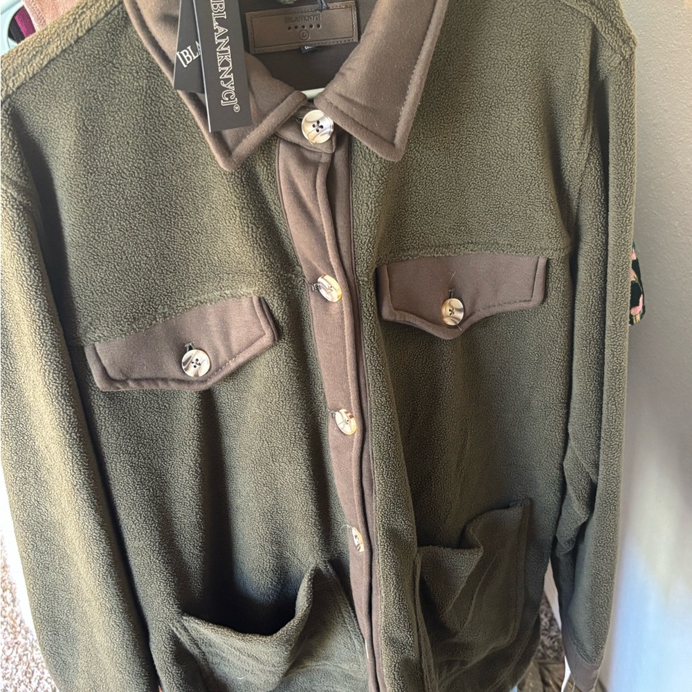 Blank NYC Olive Green shacket button up